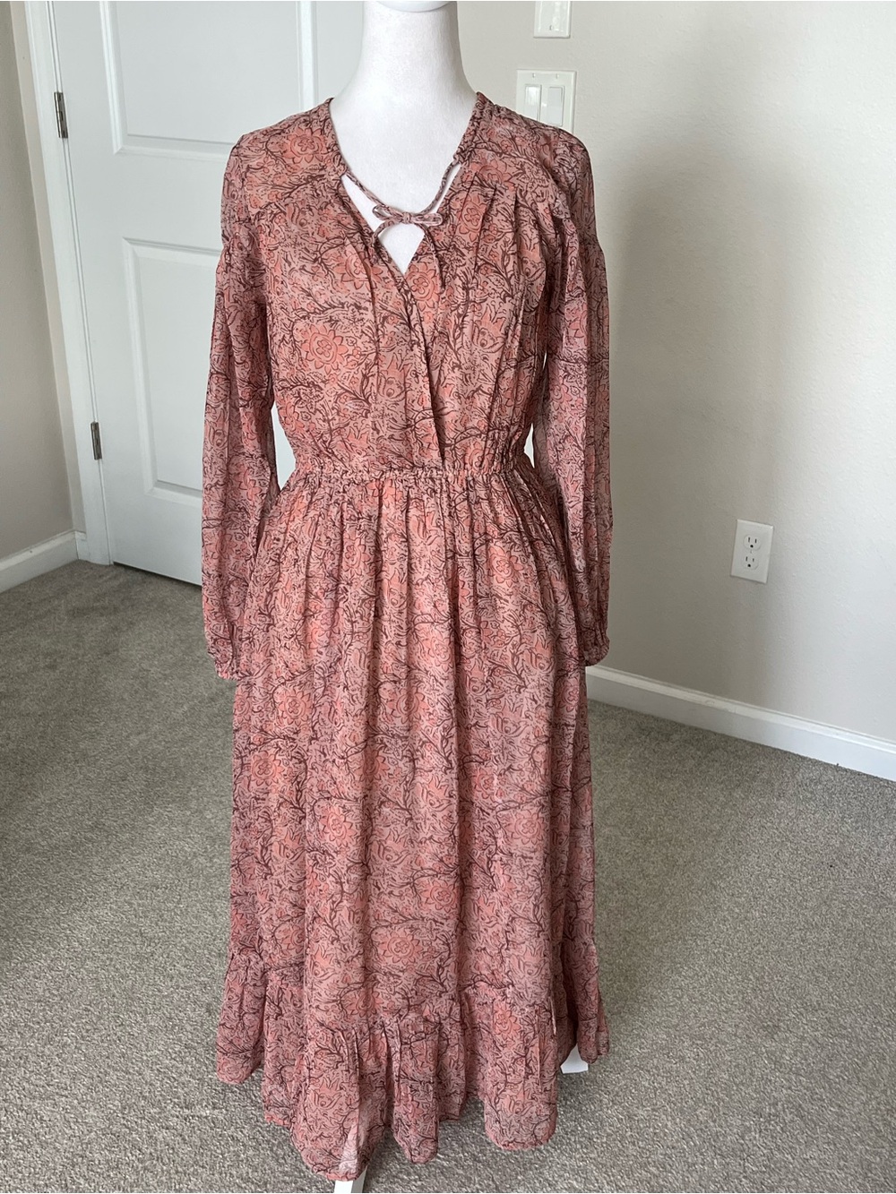 NWOT Cleobella Dusty Rose Floral Longsleeve Midi Dress Size Small